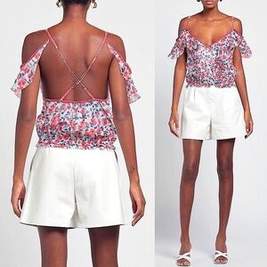 Poupette St. Barth Floral Ruffle Crop Tank Top